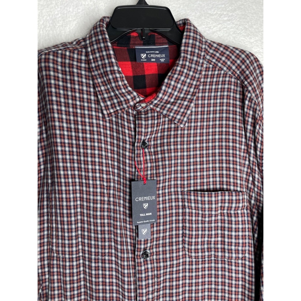 Cremieux 3XT Flannel Reversible Red Black Plaid Soft Long Sleeve NWT 100% Cotton